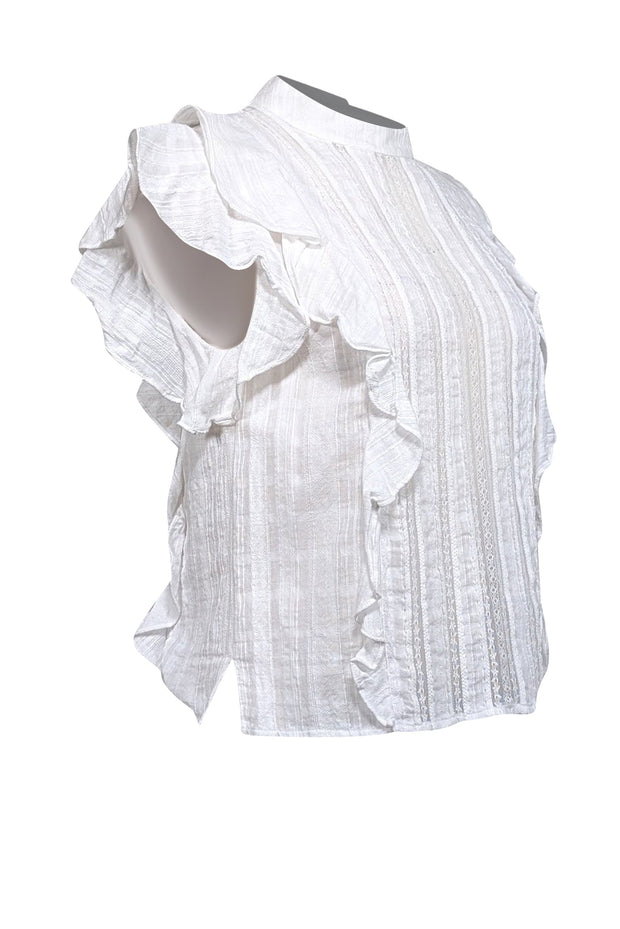 Current Boutique-Veronica Beard - White Cotton Lace Flutter Sleeve Top Sz 4