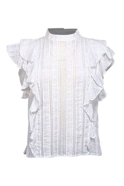 Current Boutique-Veronica Beard - White Cotton Lace Flutter Sleeve Top Sz 4