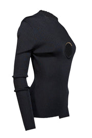 Current Boutique-Versace - Black Ribbed "O" Ring Mock Neck Top Sz 8