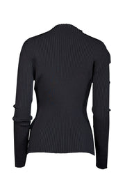 Current Boutique-Versace - Black Ribbed "O" Ring Mock Neck Top Sz 8