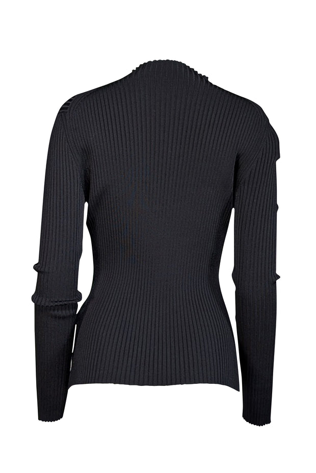 Current Boutique-Versace - Black Ribbed "O" Ring Mock Neck Top Sz 8