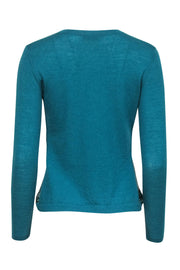 Current Boutique-Versace Collection - Teal Sculpture Print Silk & Wool Blend Cardigan 6