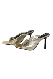 Current Boutique-Versace - Gold Pleated Square Toe Mule Pumps Sz 11