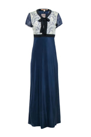 Current Boutique-Vessel - Navy Silk w/ Cream Lace Bodice Formal Dress Sz 6