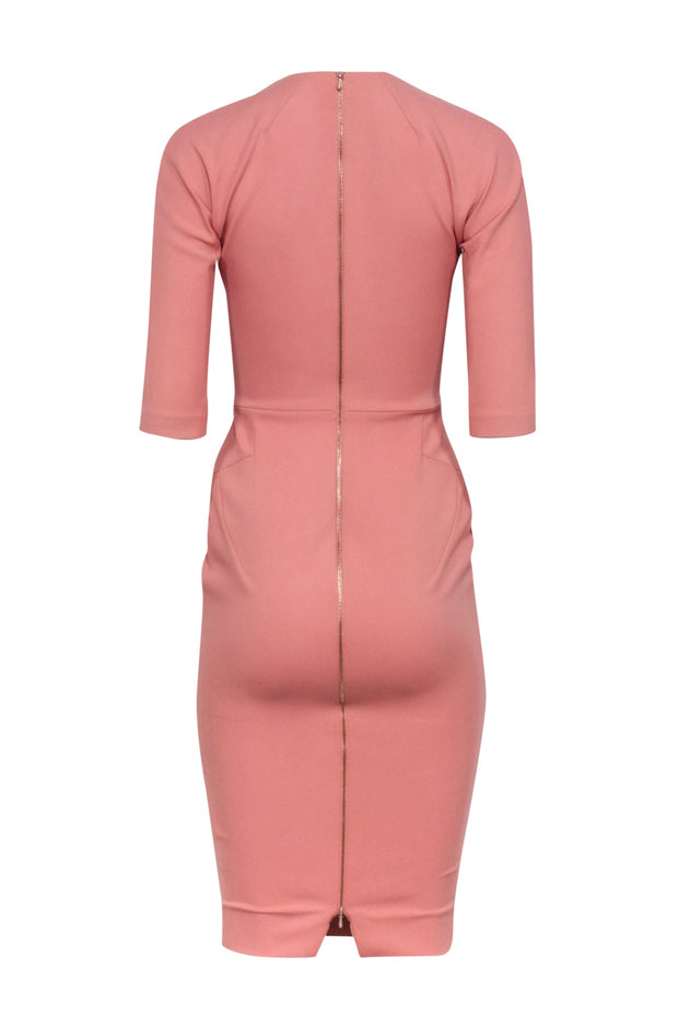 Current Boutique-Victoria Beckham - Pink Cropped Sleeve V-neckline Dress Sz 4