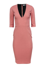 Current Boutique-Victoria Beckham - Pink Cropped Sleeve V-neckline Dress Sz 4