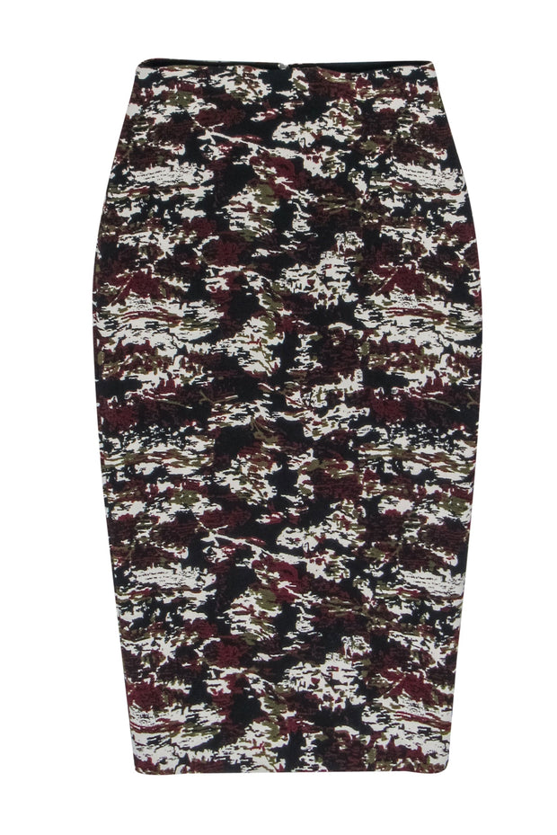 Current Boutique-Victoria Beckham - Red, Black, & Cream Print Zipper Back Bodycon Skirt Sz 2