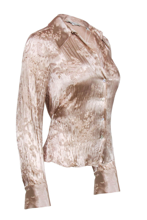 Current Boutique-Vince - Beige Burnout Pleated Long Sleeve Button Down Sz 4