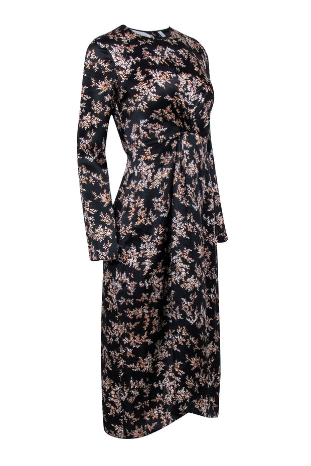 Current Boutique-Vince - Black “Eden Branch” Silk Twist Front Midi Dress Sz XS