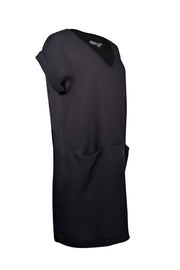 Current Boutique-Vince - Black V-Neck Shift Dress w/ Cuffed Sleeves Sz L