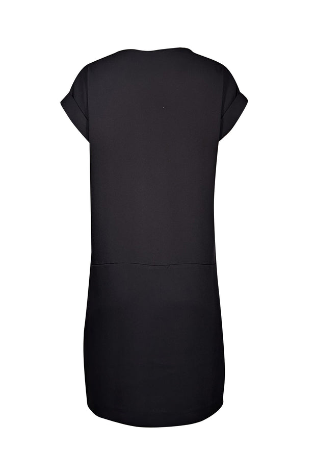 Current Boutique-Vince - Black V-Neck Shift Dress w/ Cuffed Sleeves Sz L