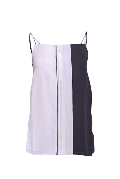 Current Boutique-Vince - Black & White Color Block Silk Cami w/ Eyelet Detail Sz XXS