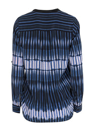 Current Boutique-Vince - Blue, Black & White Striped w/ Notch Neckline Long Sleeve Top Sz 8