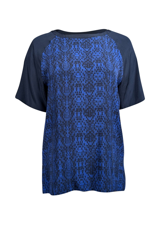 Current Boutique-Vince - Blue & Navy Print Short Sleeve Silk Top Sz XS