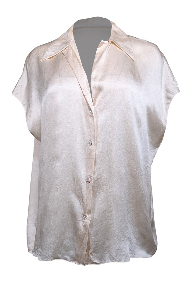 Current Boutique-Vince - Cream Satin Cap Sleeve Blouse Sz L