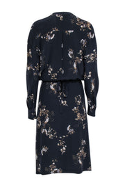 Current Boutique-Vince - Dark Navy Floral Print Silk Midi Dress Sz L