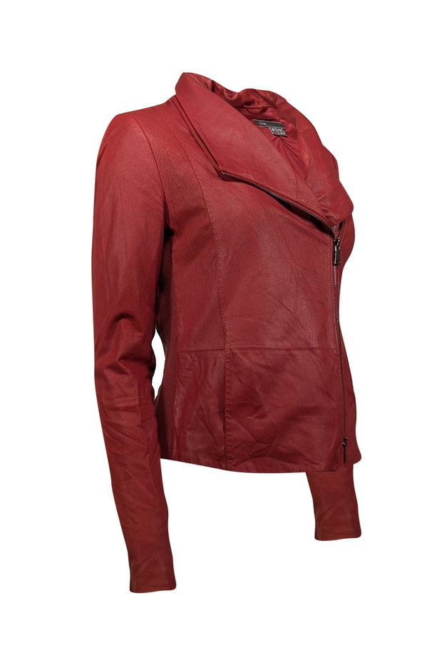 Current Boutique-Vince - Dark Red Leather Jacket w/ Rib Knit Trim Sz M