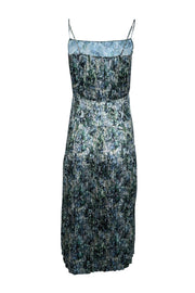 Current Boutique-Vince - Green, Blue, & Light Grey Floral Print Pleated Satin Dress Sz XS