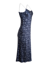 Current Boutique-Vince - Navy & Light Blue Floral Print Silk Midi Slip Dress Sz XS