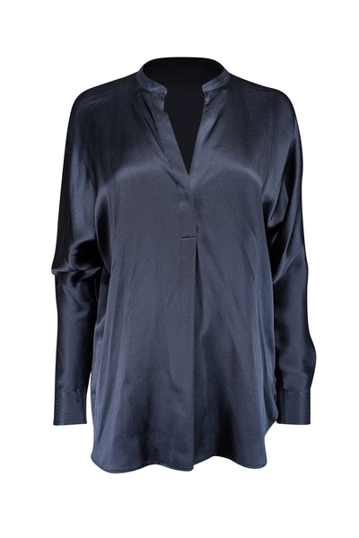 Current Boutique-Vince - Navy Silk Long Sleeve Blouse Sz S