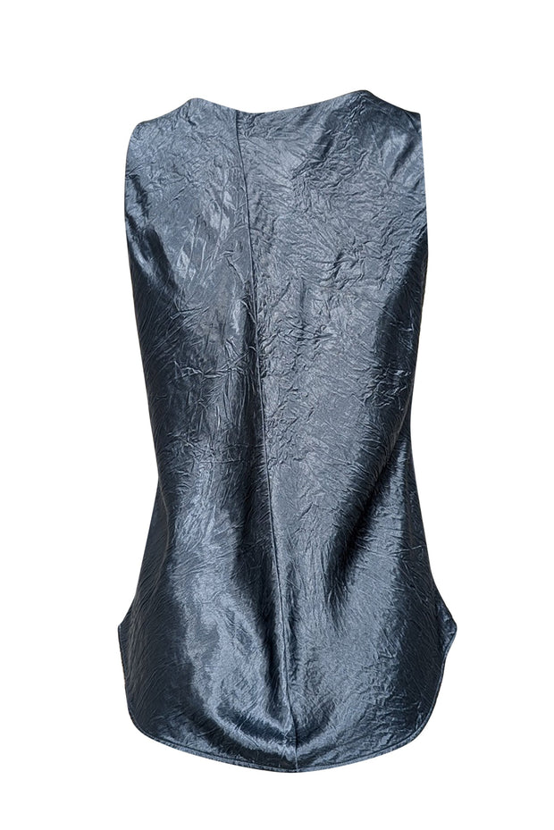 Current Boutique-Vince - Slate Blue Crinkled Satin Sleeveless Blouse Sz M