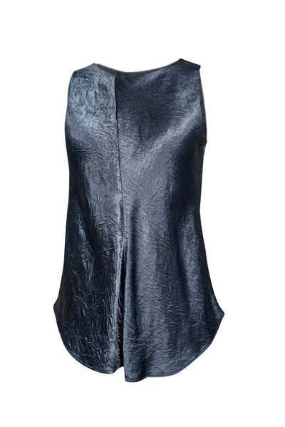 Current Boutique-Vince - Slate Blue Crinkled Satin Sleeveless Blouse Sz M