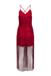 Current Boutique-Vineet Bahl - Red Cross Back Fringe Hem Dress Sz L