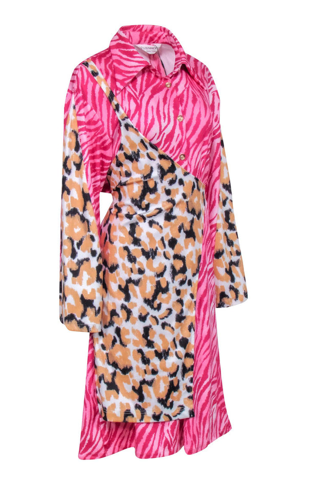 Current Boutique-Vivienne Hu - Pink Zebra Long Sleeve w/ Leopard Print Wrap Dress Sz 2