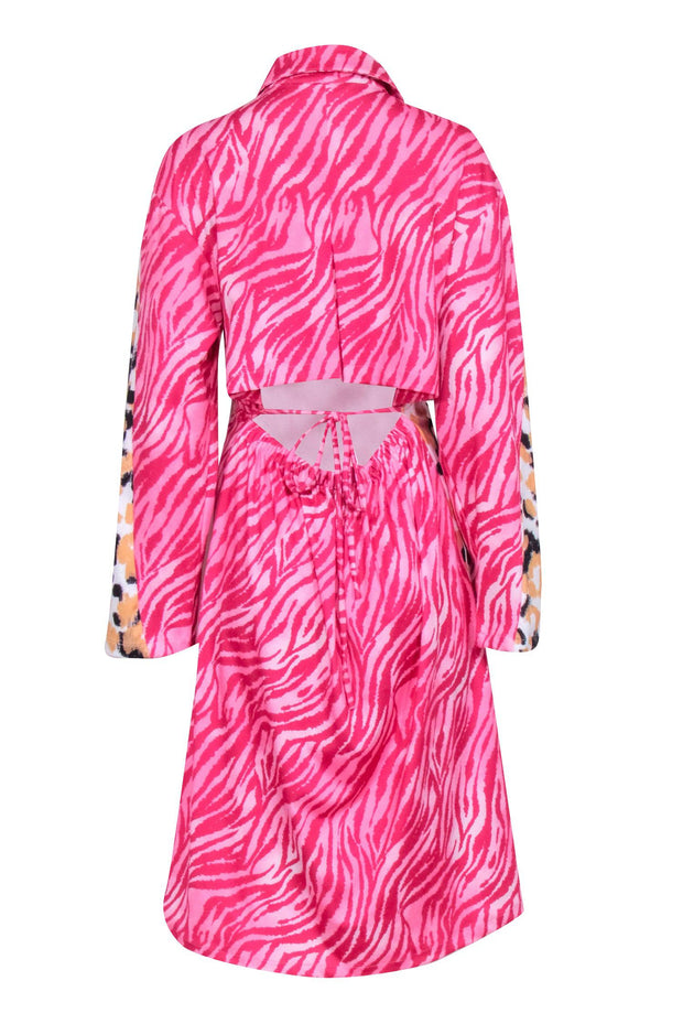 Current Boutique-Vivienne Hu - Pink Zebra Long Sleeve w/ Leopard Print Wrap Dress Sz 2