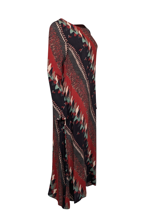 Current Boutique-Warm - Red, Black, Beige, & Green Print Long Sleeve Dress Sz 2