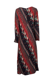 Current Boutique-Warm - Red, Black, Beige, & Green Print Long Sleeve Dress Sz 2