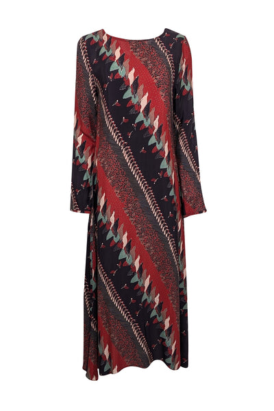 Current Boutique-Warm - Red, Black, Beige, & Green Print Long Sleeve Dress Sz 2