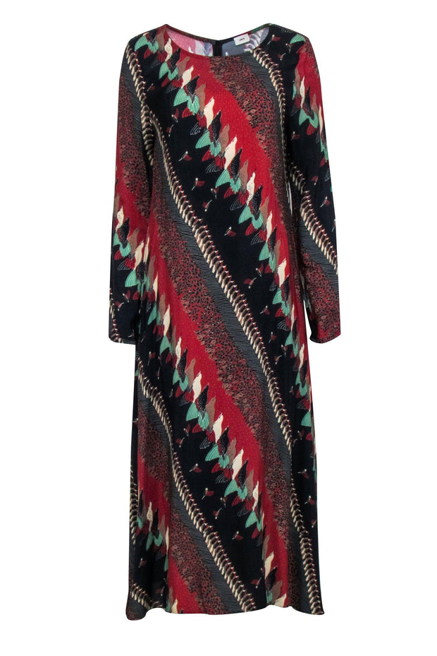 Current Boutique-Warm - Red, Black, & Cream Multicolor Print Long Sleeve Maxi Dress Sz 2