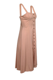 Current Boutique-WeWoreWhat - Tan Sleeveless w/ Polka Dot Mesh Bust Maxi Dress Sz L