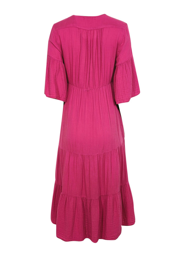 Current Boutique-Xirena - Lipstick Pink Tiered Gauze Midi Dress Sz XS