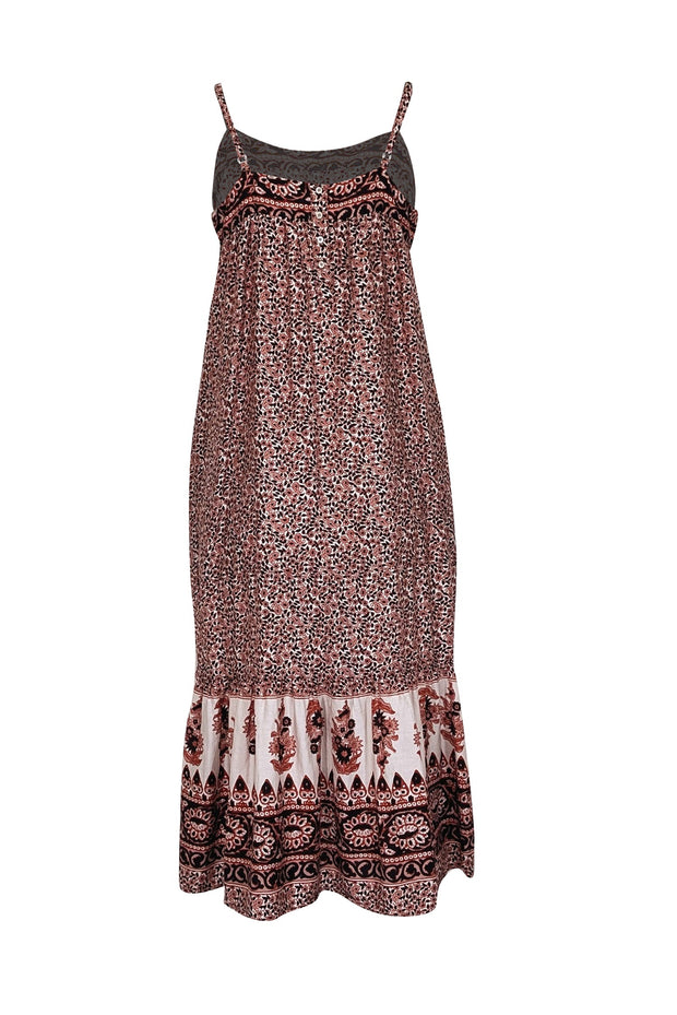 Current Boutique-Xirena - Rust Red, White, & Taupe Paisley Print Midi Dress Sz M