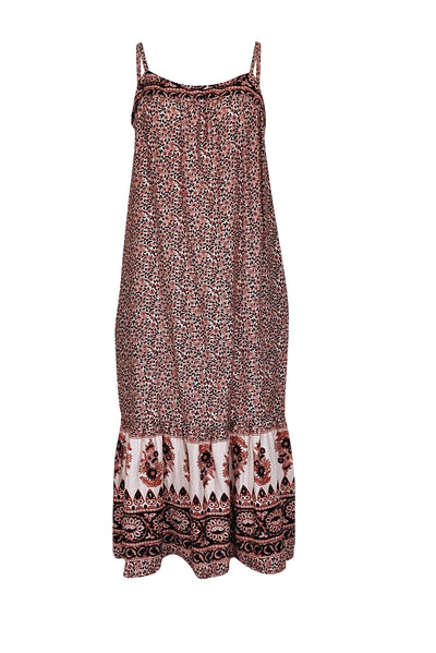 Current Boutique-Xirena - Rust Red, White, & Taupe Paisley Print Midi Dress Sz M