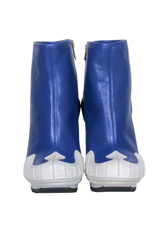 Current Boutique-Y-3 Yohji Yamamoto - Blue Leather Abstract Bootie Sz 6.5