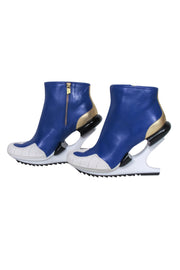 Current Boutique-Y-3 Yohji Yamamoto - Blue Leather Abstract Bootie Sz 6.5