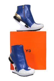 Current Boutique-Y-3 Yohji Yamamoto - Blue Leather Abstract Bootie Sz 6.5