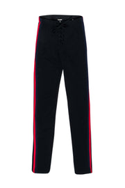 Current Boutique-Yeezy Season 5 - Black Lace-Up Leggings w/ Red & Navy Stripes Sz XS