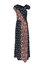 Current Boutique-Yigal Azrouel - Black & Tan Feather Print Sleeveless Maxi Dress Sz 4