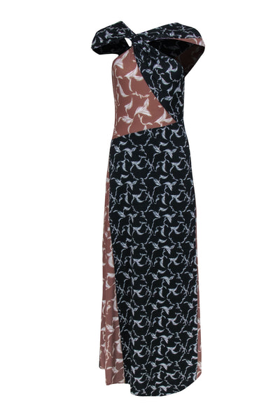 Current Boutique-Yigal Azrouel - Black & Tan Feather Print Sleeveless Maxi Dress Sz 4