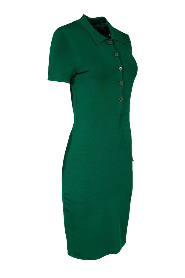 Current Boutique-Yigal Azrouel - Kelly Green Knit Collar Short Sleeve Midi Dress Sz M