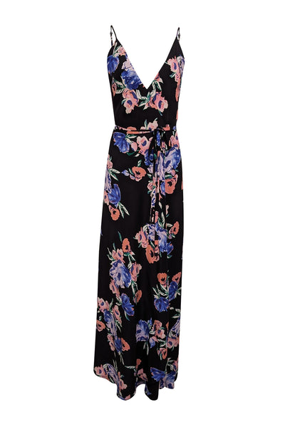 Current Boutique-Yumi Kim - Black Sleeveless Floral Maxi Wrap Dress Sz L