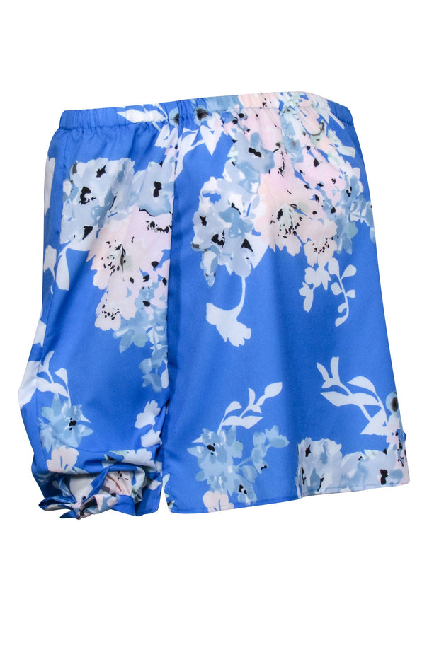 Current Boutique-Yumi Kim - Blue w/ Ivory & Light Pink Floral Print Off-the-Shoulder Top Sz S