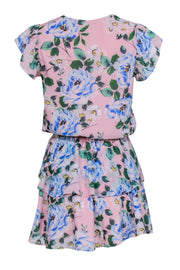 Current Boutique-Yumi Kim - Blush Pink & Blue Floral Print Tiered Bottom Skirt Sz M