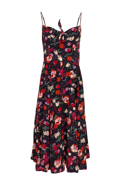 Current Boutique-Yumi Kim - Navy, Red, & Green Floral Print Button Down Midi Dress Sz L