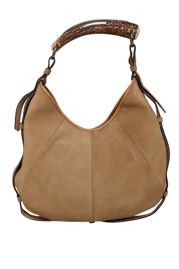 Current Boutique-Yves Saint Laurent - Beige Suede Horn Handle Shoulder Bag