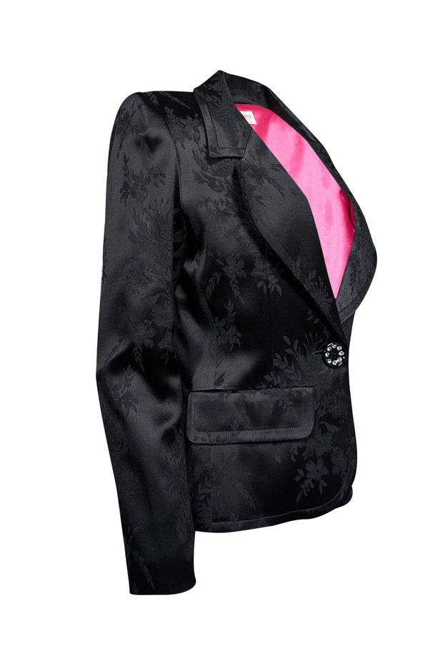 Current Boutique-Yves Saint Laurent - Black Floral Satin Brocade Blazer Sz 6